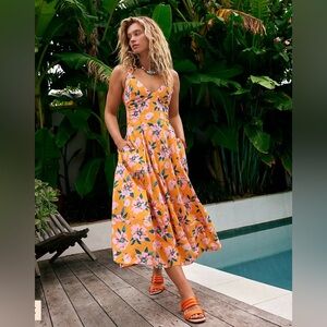 Free People XL dress Sunshine Combo Finer Things maxi summer spaghetti long